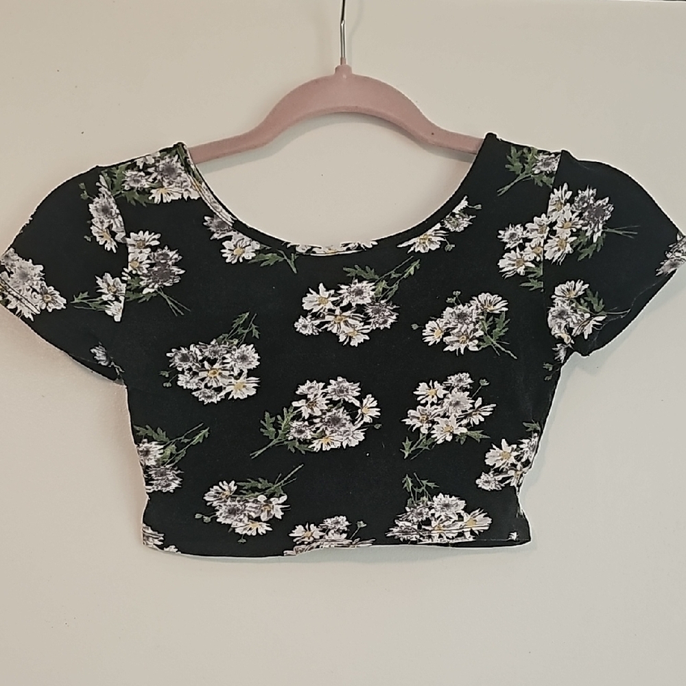Floral Black Crop Top